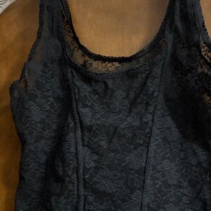 Sheer floral cropped black tank